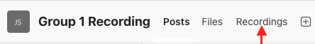 Recordings tab at the top of the Group Recording space