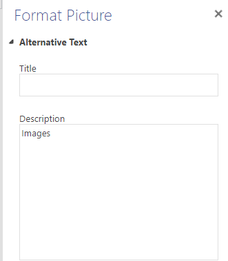 Format Picture window with two text boxes, Title and Description