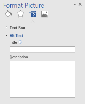 Alt Txt is open showing two text boxes, Title and Description.
