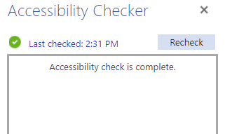 Accessibility Checker pop-up window appears to the right of the screen showing an issues with the document that may need to be fixed. 