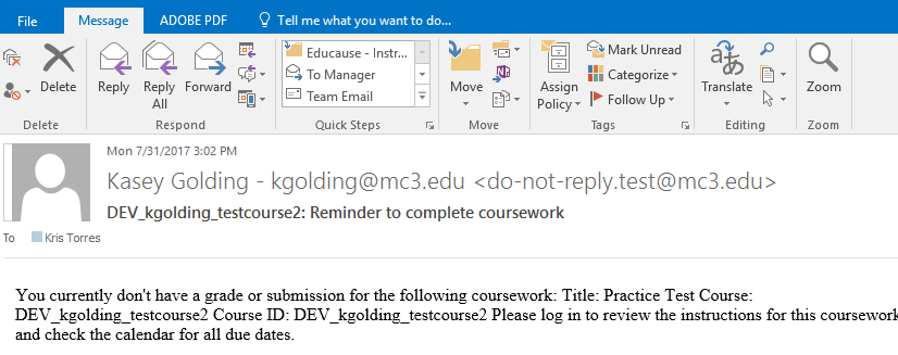 Assignment reminder message picture