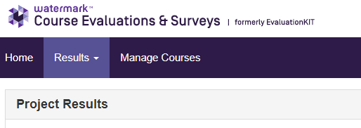 Course Evaluations and Surveys showing the Home, Results and Manage Courses tabs