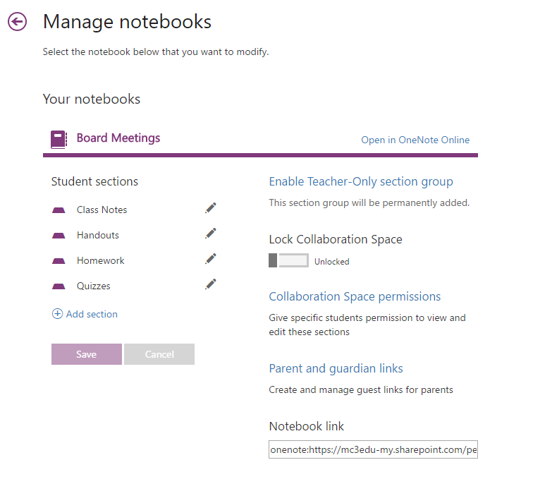 Manage Notebooks dashboard