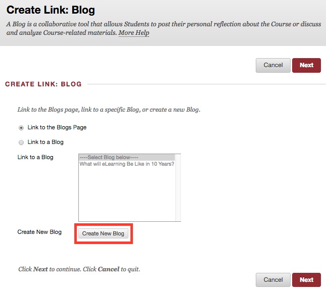 This is a screen shot of the Create New Blog button.
