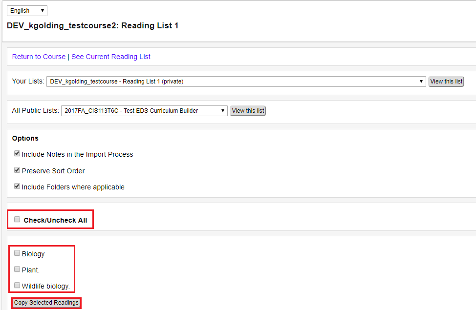 Select the readings you want to copy