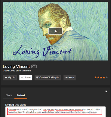 Kanopy video embed code link