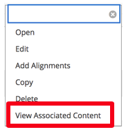The image is a box with six choices. View Associated Content is the choice called out in a red box.