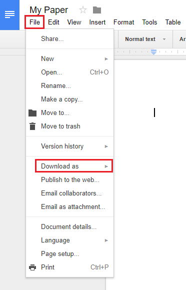 File Download As in Google Docs