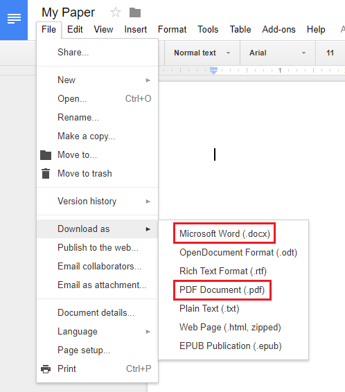 Click Microsoft Word or PDF file