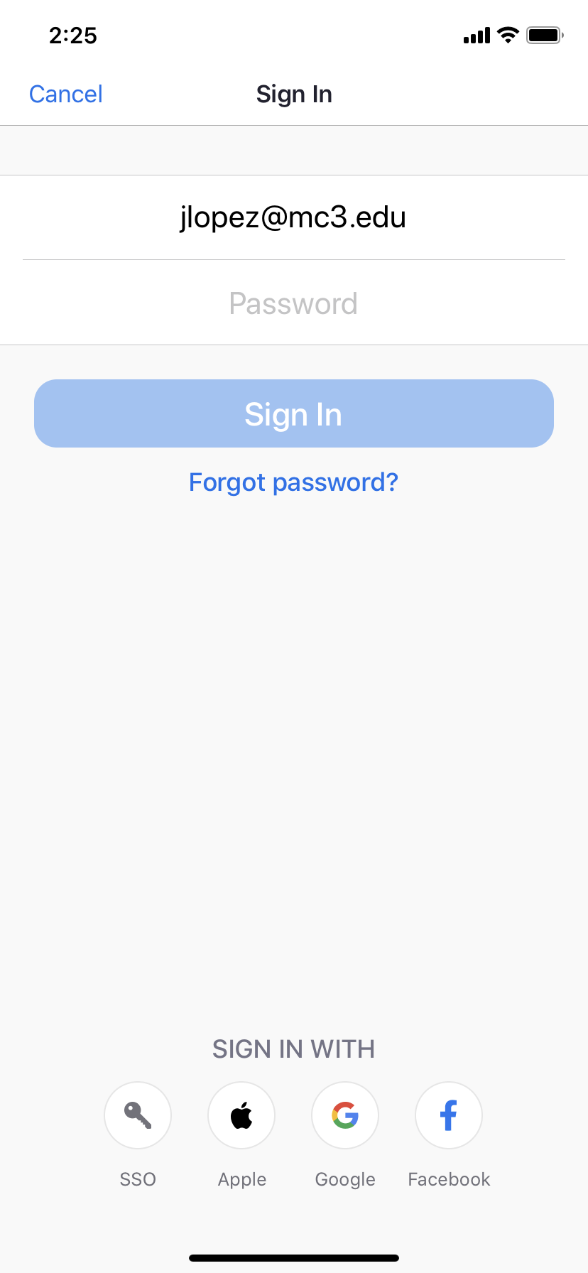 username and password entry