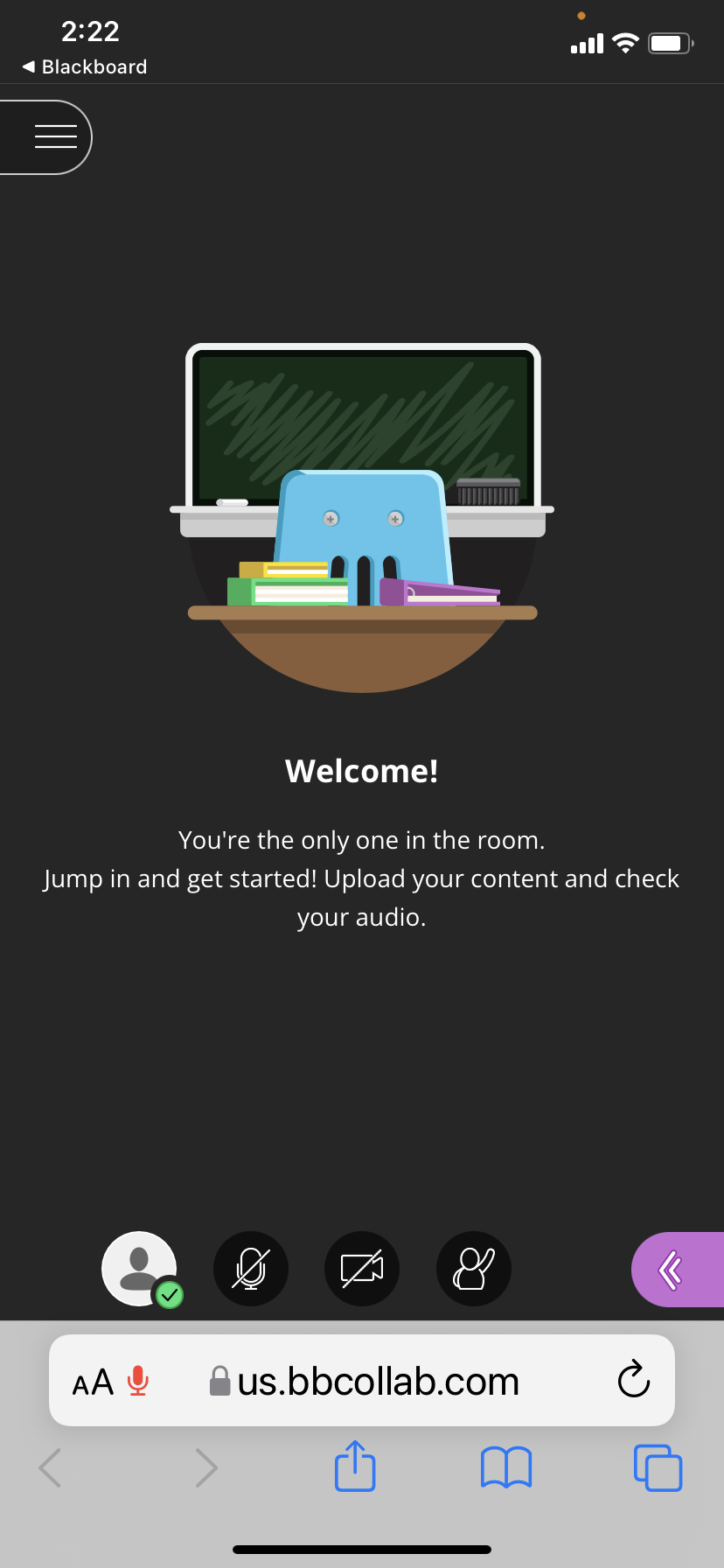 Blackboard Collaborate Ultra landing page from Blackboard app