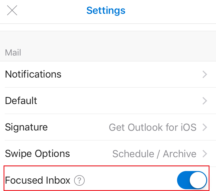 Focused Inbox setting in Outlook web app