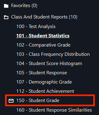 List of reports with a box around 150 - Student Report