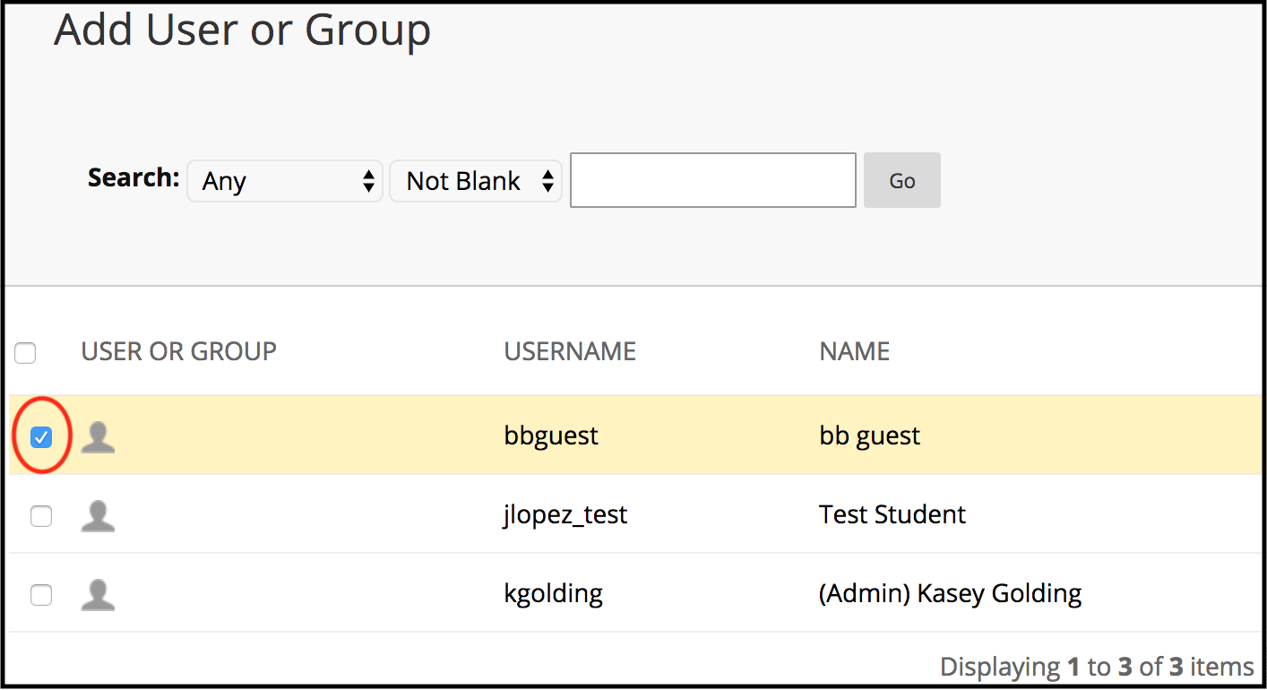 Add User or Group - user selection example