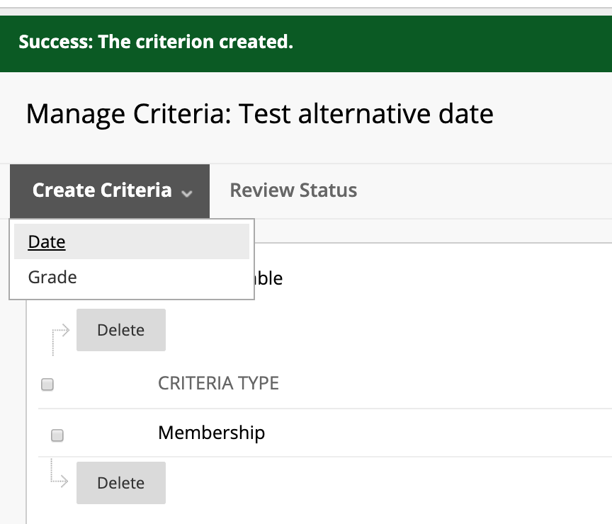 Date Criteria selection