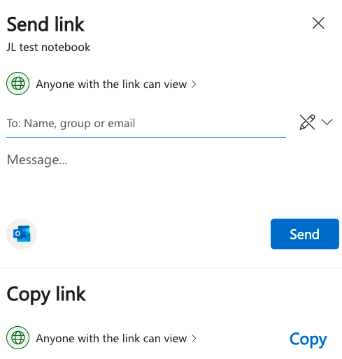 Send link screen with Copy button