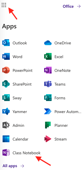 app launcher and all office 365b apps