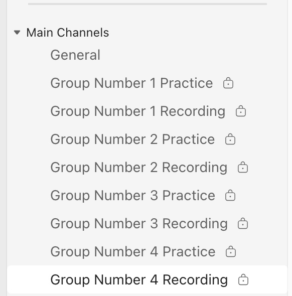 List of groups in the Teams course space