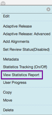This is an image of the item menu. It shows options for edit, adaptive release, view statistics report, and delete.