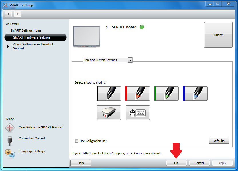 SMARTBoard Pen settings