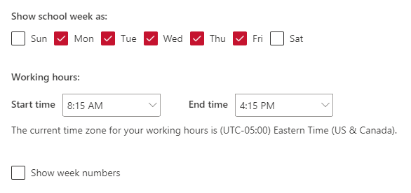 how to set work hours in outlook