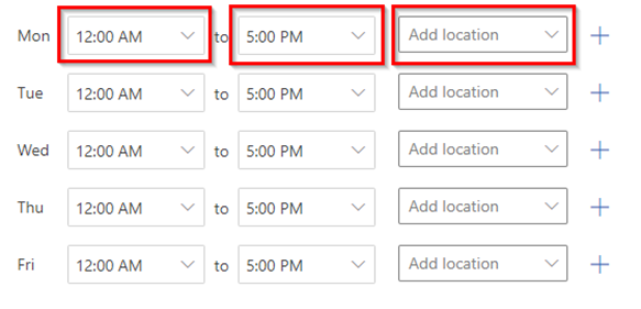 Work hours and locations settings by day