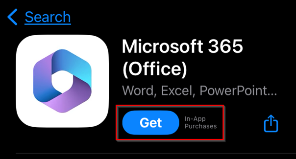 Microsoft 365 (Office) app in the iOS  app store