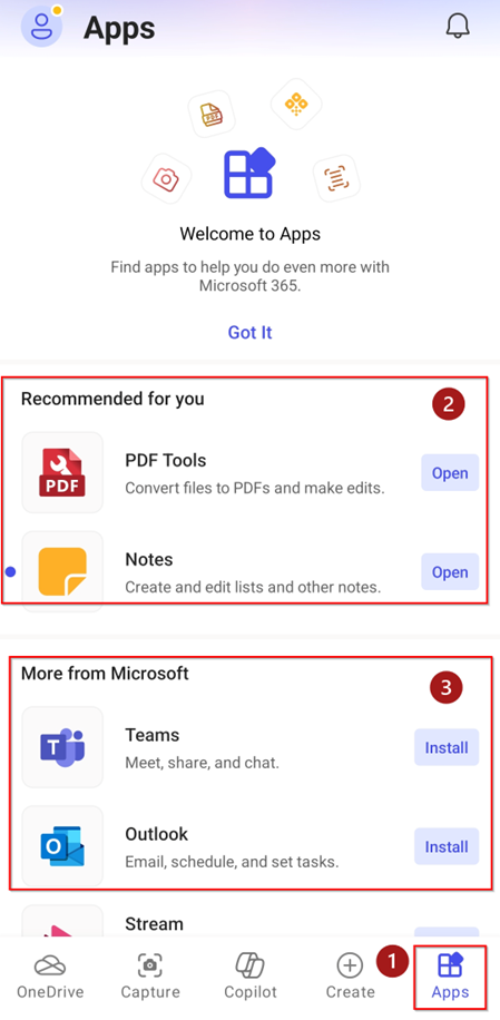 Apps tab on Android